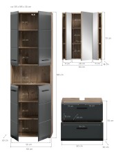 Badezimmer-Set >Ice< in Nox Oak / Schwarz - 135x185x30cm (BxHxT)