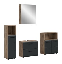 Badezimmer-Set >Ice< in Nox Oak / Schwarz - 180x185x30cm (BxHxT)