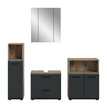 Badezimmer-Set >Ice< in Nox Oak / Schwarz - 180x185x30cm (BxHxT)