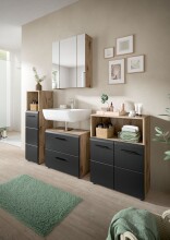 Badezimmer-Set >Ice< in Nox Oak / Schwarz - 105x185x30cm (BxHxT)