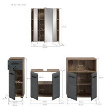 Badezimmer-Set >Ice< in Nox Oak / Schwarz - 180x185x30cm (BxHxT)
