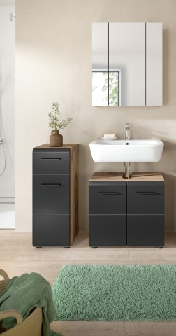 Badezimmer-Set >Ice< in Nox Oak / Schwarz - 105x185x30cm (BxHxT)