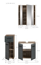 Badezimmer-Set >Ice< in Nox Oak / Schwarz - 105x185x30cm (BxHxT)