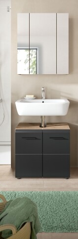 Badezimmer-Set >Ice< in Nox Oak / Schwarz - 60x185x30cm (BxHxT)