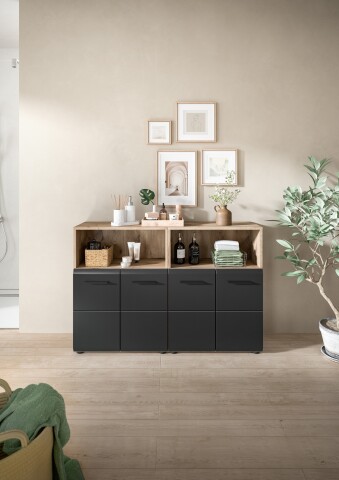 Badezimmer-Set >Ice< in Nox Oak / Schwarz - 120x80x30cm (BxHxT)