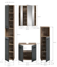 Badezimmer-Set >Ice< in Nox Oak / Schwarz - 150x185x30cm (BxHxT)