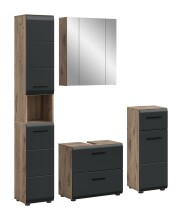 Badezimmer-Set >Ice< in Nox Oak / Schwarz - 150x185x30cm (BxHxT)