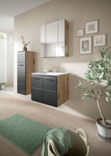Badezimmer-Set >Ice< in Nox Oak / Schwarz - 60x185x46cm (BxHxT)