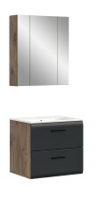Badezimmer-Set >Ice< in Nox Oak / Schwarz - 60x185x46cm (BxHxT)