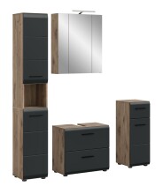 Badezimmer-Set >Ice< in Nox Oak / Schwarz - 150x185x46cm (BxHxT)
