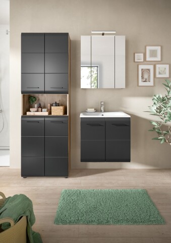 Badezimmer-Set >Ice< in Nox Oak / Schwarz - 135x185x46cm (BxHxT)
