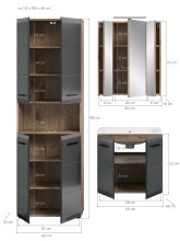 Badezimmer-Set >Ice< in Nox Oak / Schwarz - 135x185x46cm (BxHxT)