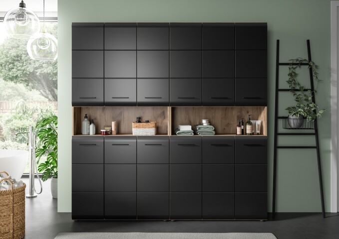 Badezimmer-Set >Ice< in Nox Oak / Schwarz - 180x185x30cm (BxHxT)