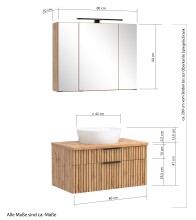 Waschtisch-Set >Nizza< (2-tlg.) in Wotaneiche, schwarz - 80x200x47cm (BxHxT)