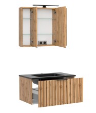 Waschtisch-Set >Nizza< (2-tlg.) in Wotaneiche, schwarz - 80x200x47cm (BxHxT)