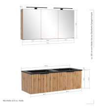 Waschtisch-Set >Nizza< (2-tlg.) in Wotaneiche, schwarz - 120x200x47cm (BxHxT)