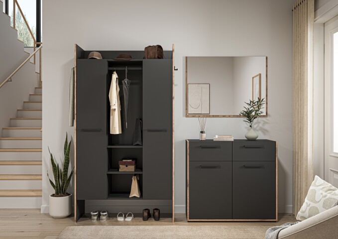 Garderoben-Set >Bueno< in Basalt - 215x189x37cm (BxHxT)