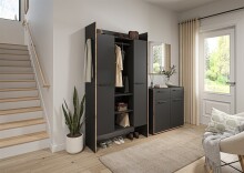 Garderoben-Set >Bueno< in Basalt - 215x189x37cm (BxHxT)