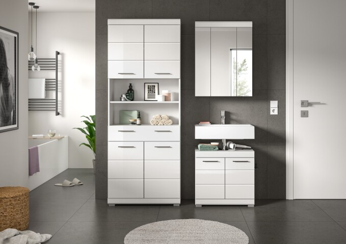 Badezimmer-Set >Scout< in Weiß / Weiß Hochglanz - 149x191x34cm (BxHxT)