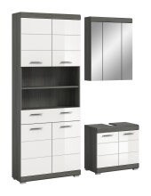 Badezimmer-Set >Scout< in Rauchsilber / Weiß Hochglanz - 149x191x34cm (BxHxT)
