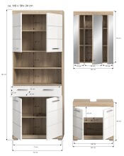Badezimmer-Set >Lambada< in Sonoma Eiche / Weiß Hochglanz - 149x191x34cm (BxHxT)