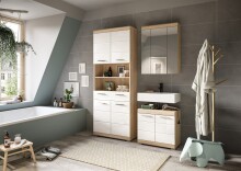 Badezimmer-Set >Lambada< in Sonoma Eiche / Weiß Hochglanz - 149x191x34cm (BxHxT)