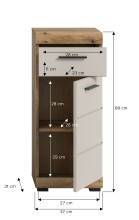 Hochschrank >Scout< in Evoak Oak / Kaschmir - 37x88x31cm (BxHxT)