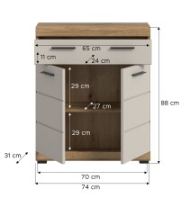 Hochschrank >Scout< in Evoak Oak / Kaschmir - 74x88x31cm (BxHxT)