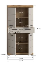 Midischrank >Scout< in Evoak Oak / Kaschmir - 74x141x31cm (BxHxT)
