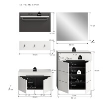 Garderoben-Set >Canu< in Basalt Grau / Weiß - 175x190x37cm (BxHxT)