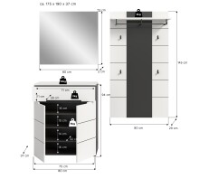 Garderoben-Set >Canu< in Basalt Grau / Weiß - 175x190x37cm (BxHxT)