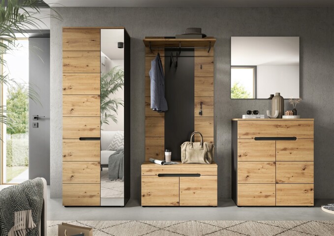 Garderoben-Set >Canu< in Basalt Grau / Artisan - 255x190x37cm (BxHxT)