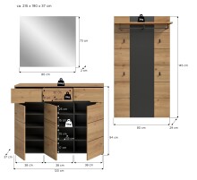 Garderoben-Set >Canu< in Basalt Grau / Artisan - 215x190x37cm (BxHxT)