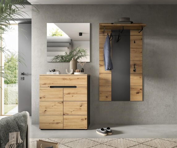 Garderoben-Set >Canu< in Basalt Grau / Artisan - 175x190x37cm (BxHxT)