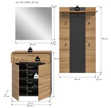 Garderoben-Set >Canu< in Basalt Grau / Artisan - 175x190x37cm (BxHxT)