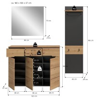 Garderoben-Set >Canu< in Basalt Grau / Artisan - 180x190x37cm (BxHxT)