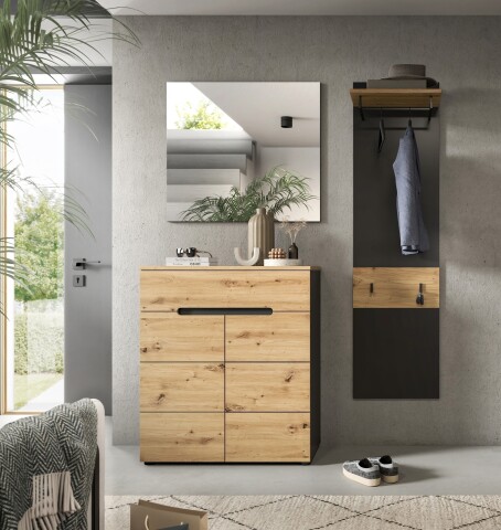 Garderoben-Set >Canu< in Basalt Grau / Artisan - 140x190x37cm (BxHxT)