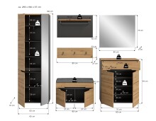 Garderoben-Set >Canu< in Basalt Grau / Artisan - 255x190x37cm (BxHxT)