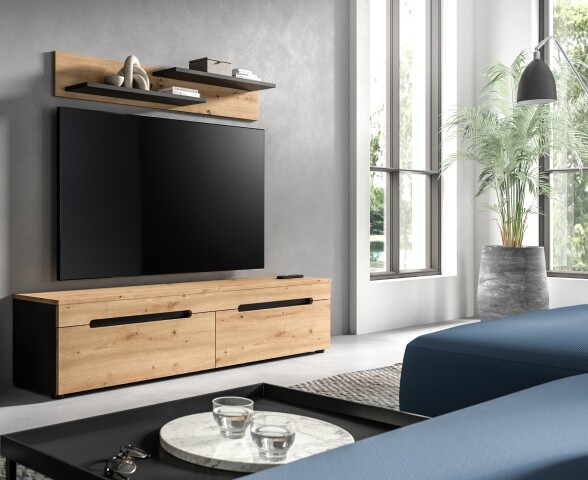 TV-Board >Canu< in Basalt Grau / Artisan - 170x38x33cm (BxHxT)