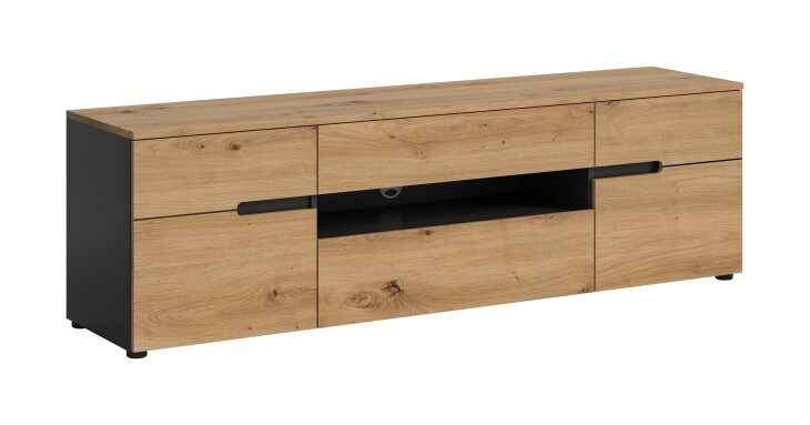 Lowboard >Canu< in Basalt Grau / Artisan - 55x184x44cm (BxHxT)