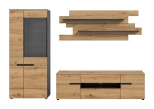 Wohnwand >Canu< in Basalt Grau / Artisan - 280x190x44cm (BxHxT)