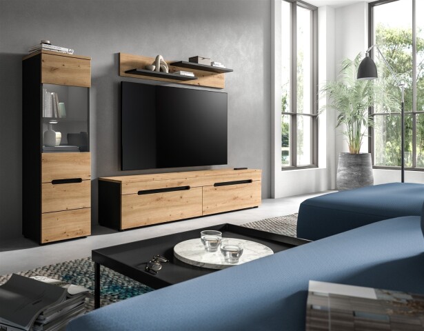 Wohnzimmer-Set >Canu< in Basalt Grau / Artisan - 221x141x33cm (BxHxT)