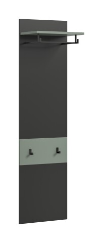 Garderobenpaneel >Canu< in Basalt Grau / Smoke Green - 165x45x29cm (BxHxT)