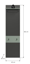 Garderobenpaneel >Canu< in Basalt Grau / Smoke Green - 165x45x29cm (BxHxT)