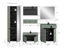 Garderoben-Set >Canu< in Basalt Grau / Smoke Green - 255x190x37cm (BxHxT)