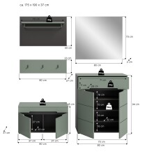 Garderoben-Set >Canu< in Basalt Grau / Smoke Green - 175x190x37cm (BxHxT)