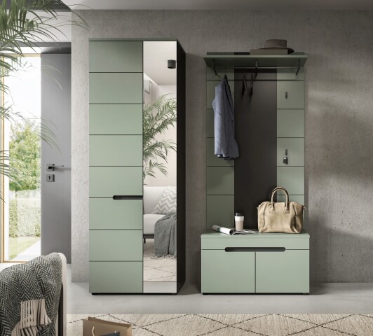 Garderoben-Set >Canu< in Basalt Grau / Smoke Green - 160x190x37cm (BxHxT)