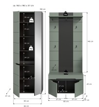 Garderoben-Set >Canu< in Basalt Grau / Smoke Green - 160x190x37cm (BxHxT)
