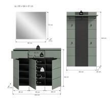 Garderoben-Set >Canu< in Basalt Grau / Smoke Green - 215x190x37cm (BxHxT)