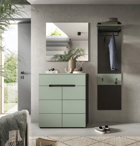 Garderoben-Set >Canu< in Basalt Grau / Smoke Green - 140x190x37cm (BxHxT)